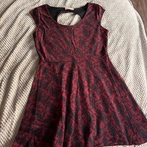 Red and Black Lace Print Dress